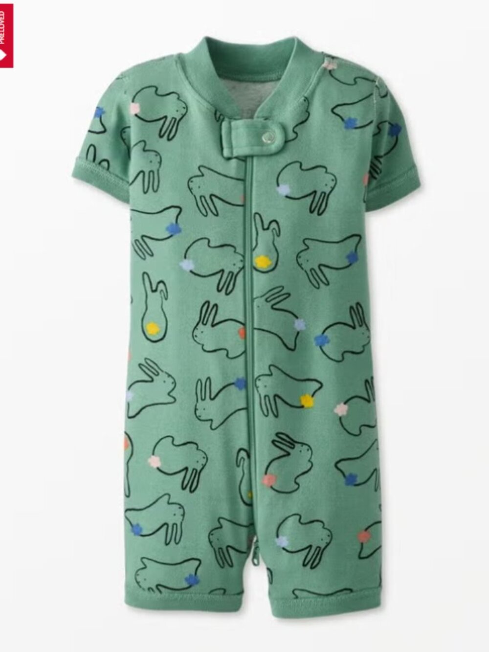 NWOT Hanna Andersson Baby 2-Way Zip Shortie Sleeper Cotton Tails on Jade 2T